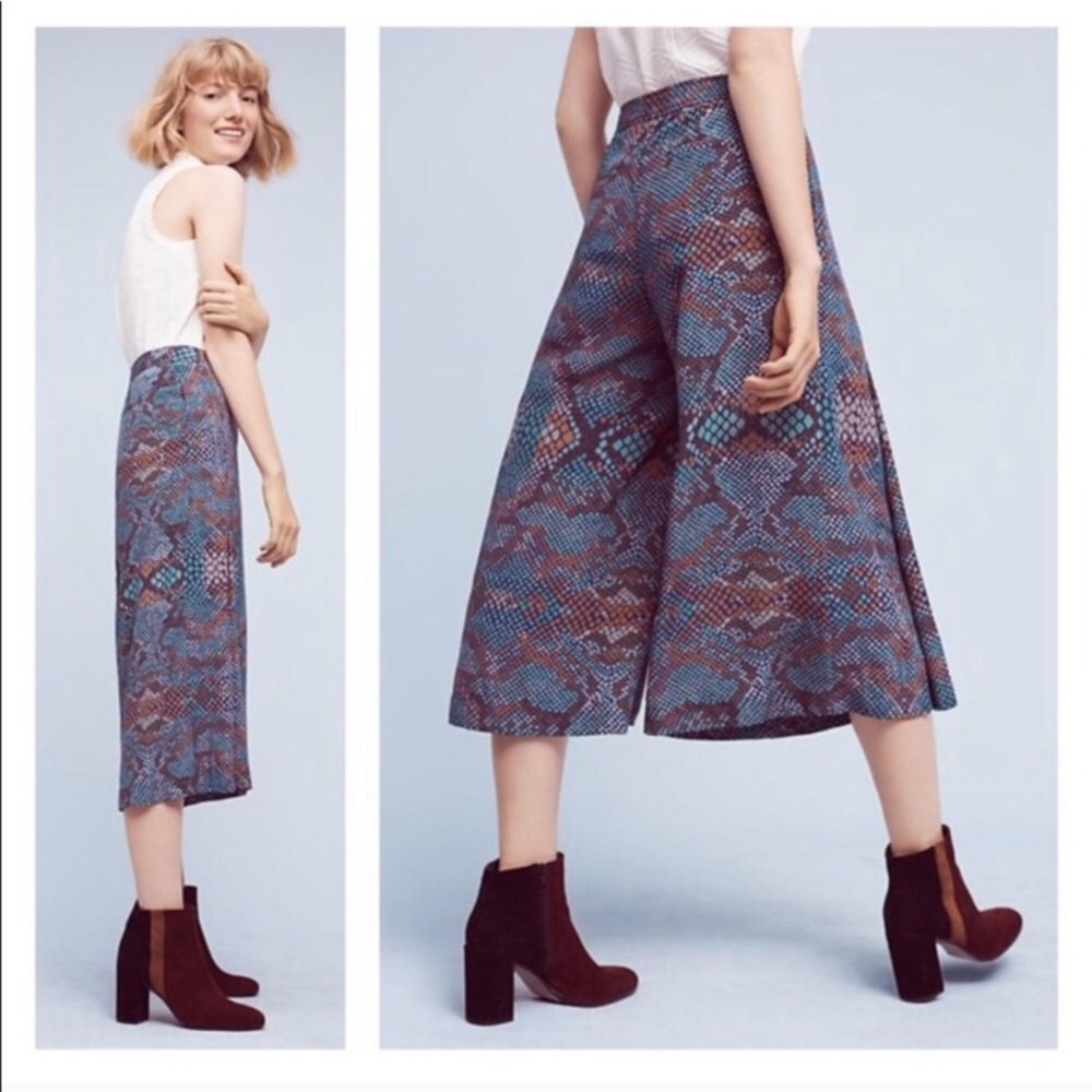 ❤️Anthropologie The Essential Culottes Snakeskin Wide Leg Cropped Pants Size 2